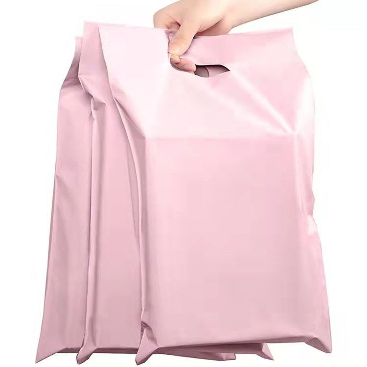 waterproof matte pink plastic poly envelope mail packaging courier shipping mailer bag with handle