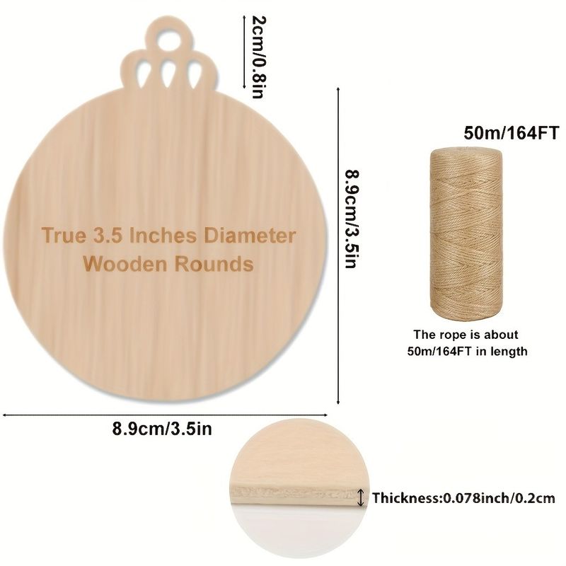 Jute Rope 3.5 Inch DIY Ornamen Natal Kayu Pra Bor Potongan Kayu Kerajinan Hari Raya menggantung Dekorasi
