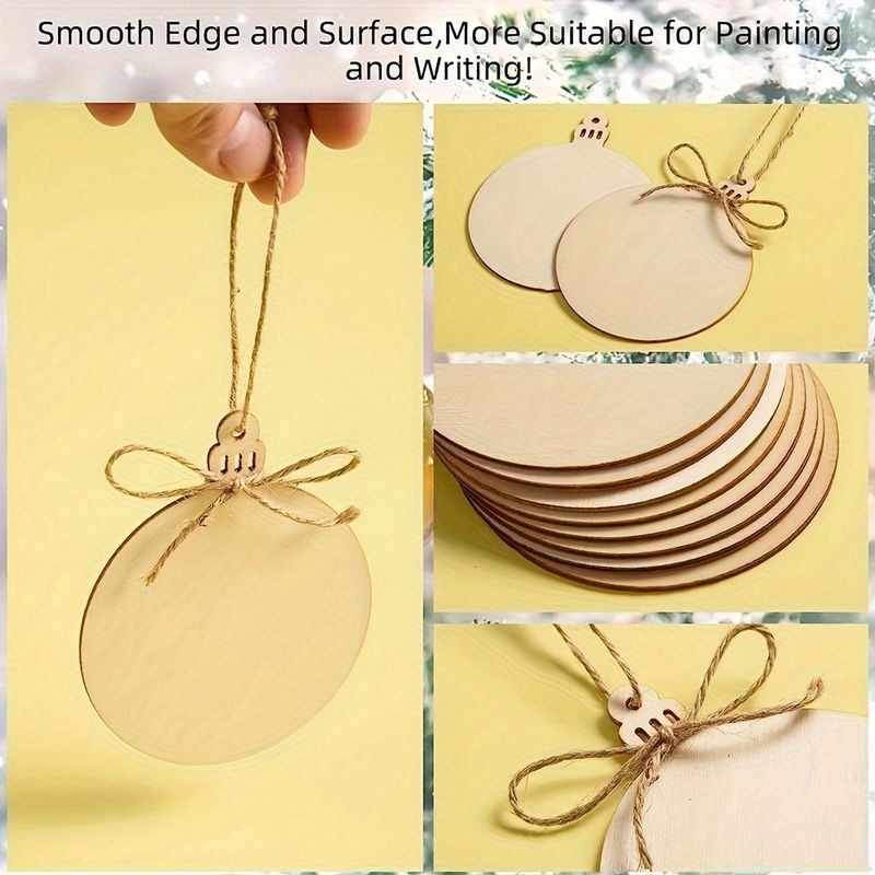 Jute Rope 3.5 Inch DIY Ornamen Natal Kayu Pra Bor Potongan Kayu Kerajinan Hari Raya menggantung Dekorasi
