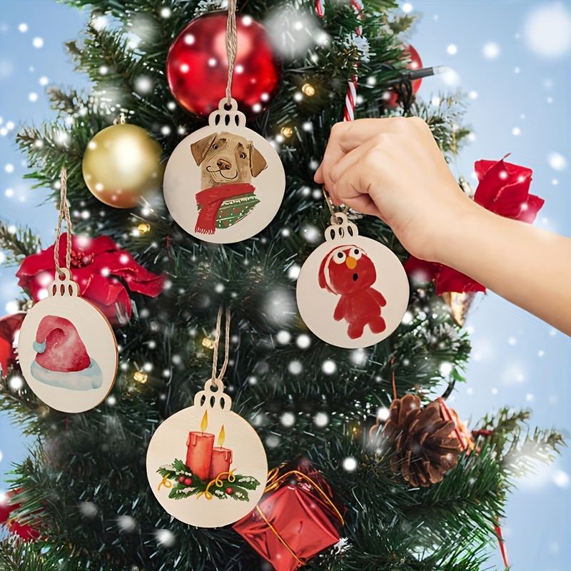 Jute Rope 3.5 Inch DIY Ornamen Natal Kayu Pra Bor Potongan Kayu Kerajinan Hari Raya menggantung Dekorasi